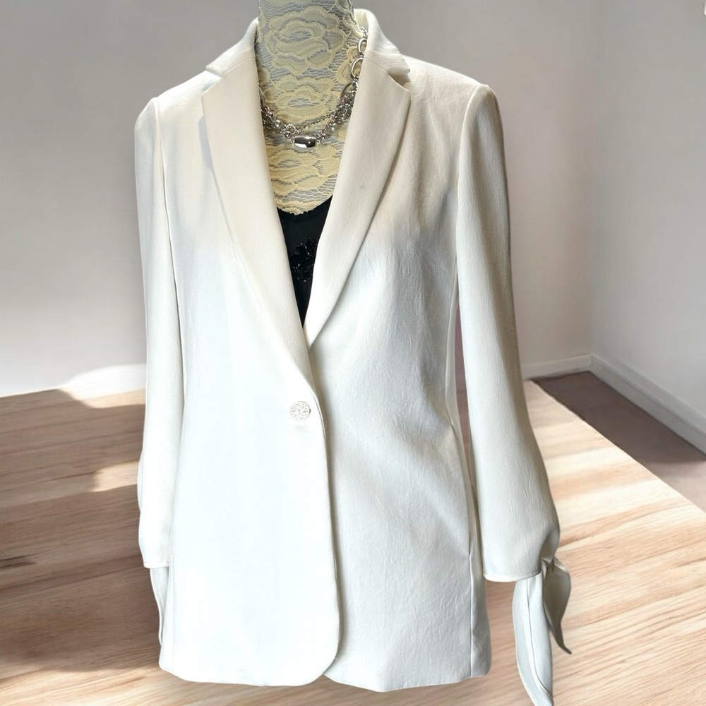 Cartonnier Anthropologie White Button Tie Cuff Blazer Jacket Womens Size‎ 2